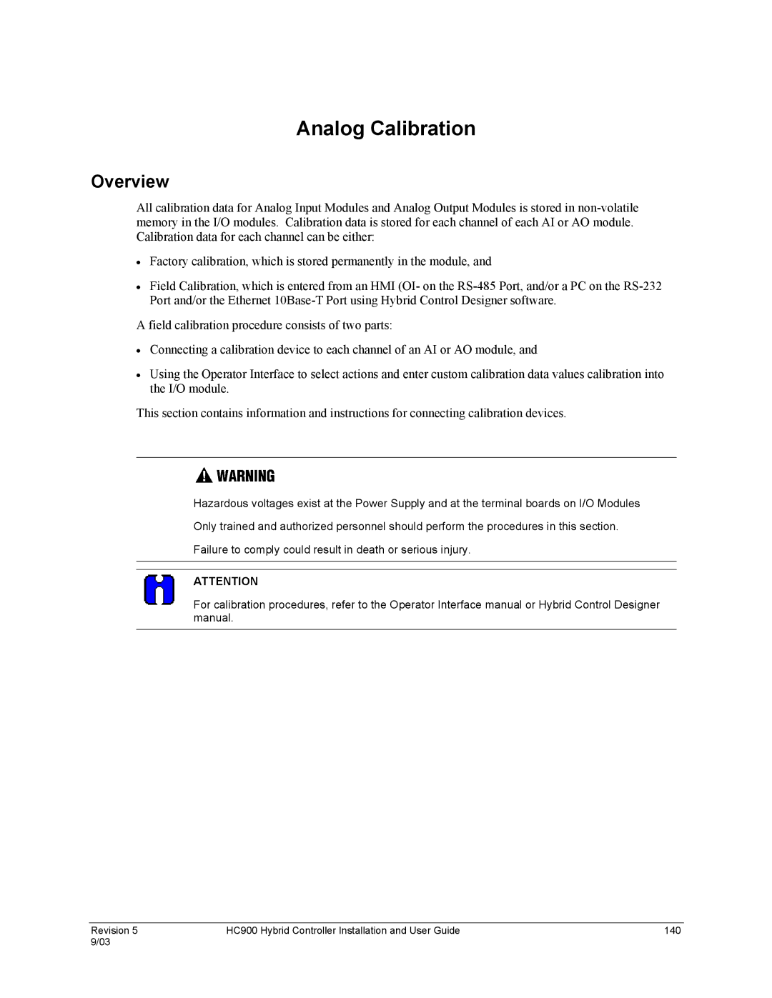 Honeywell HC900 manual Analog Calibration, Overview 