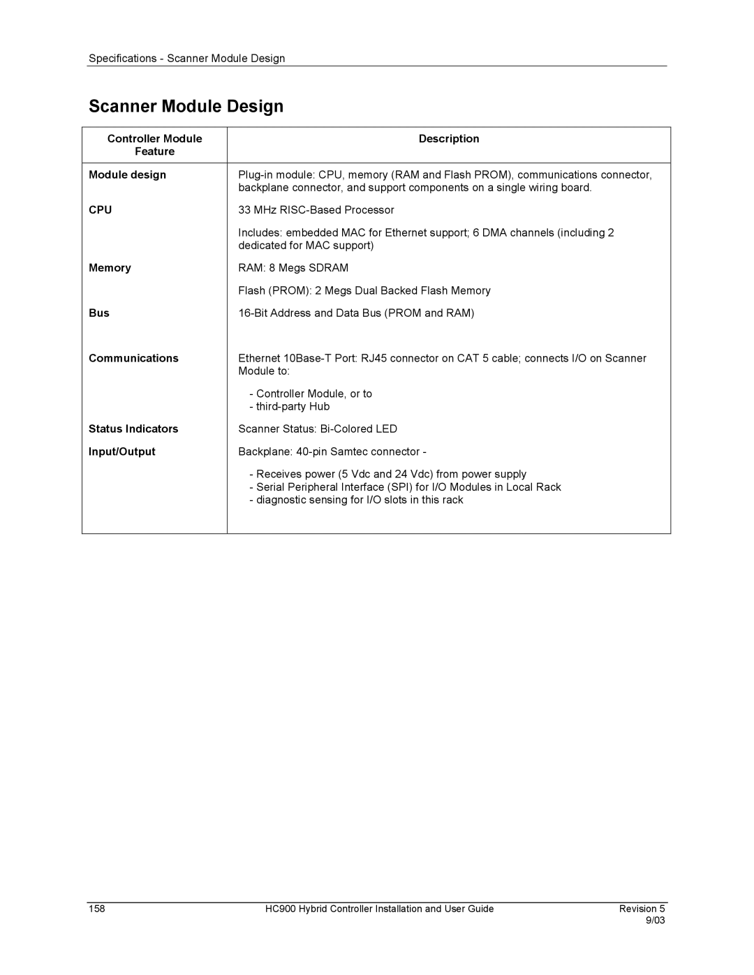 Honeywell HC900 manual Scanner Module Design, Memory, Bus 