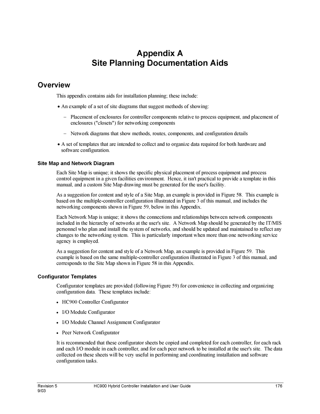 Honeywell HC900 manual Appendix a Site Planning Documentation Aids, Site Map and Network Diagram, Configurator Templates 