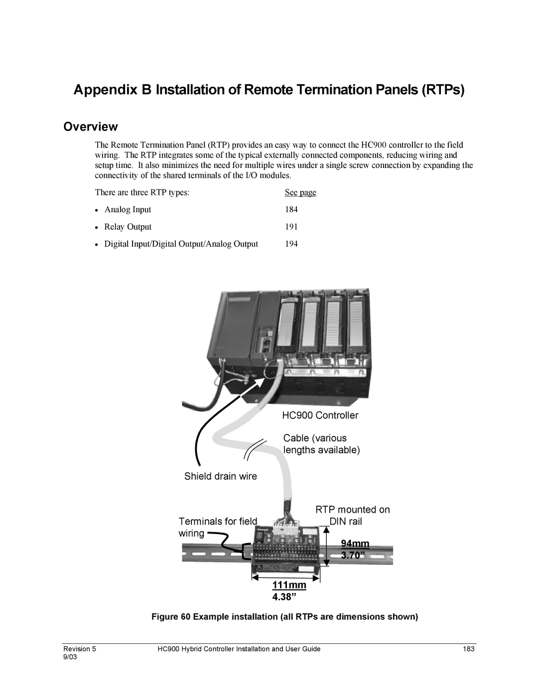 Honeywell HC900 manual Appendix B Installation of Remote Termination Panels RTPs 