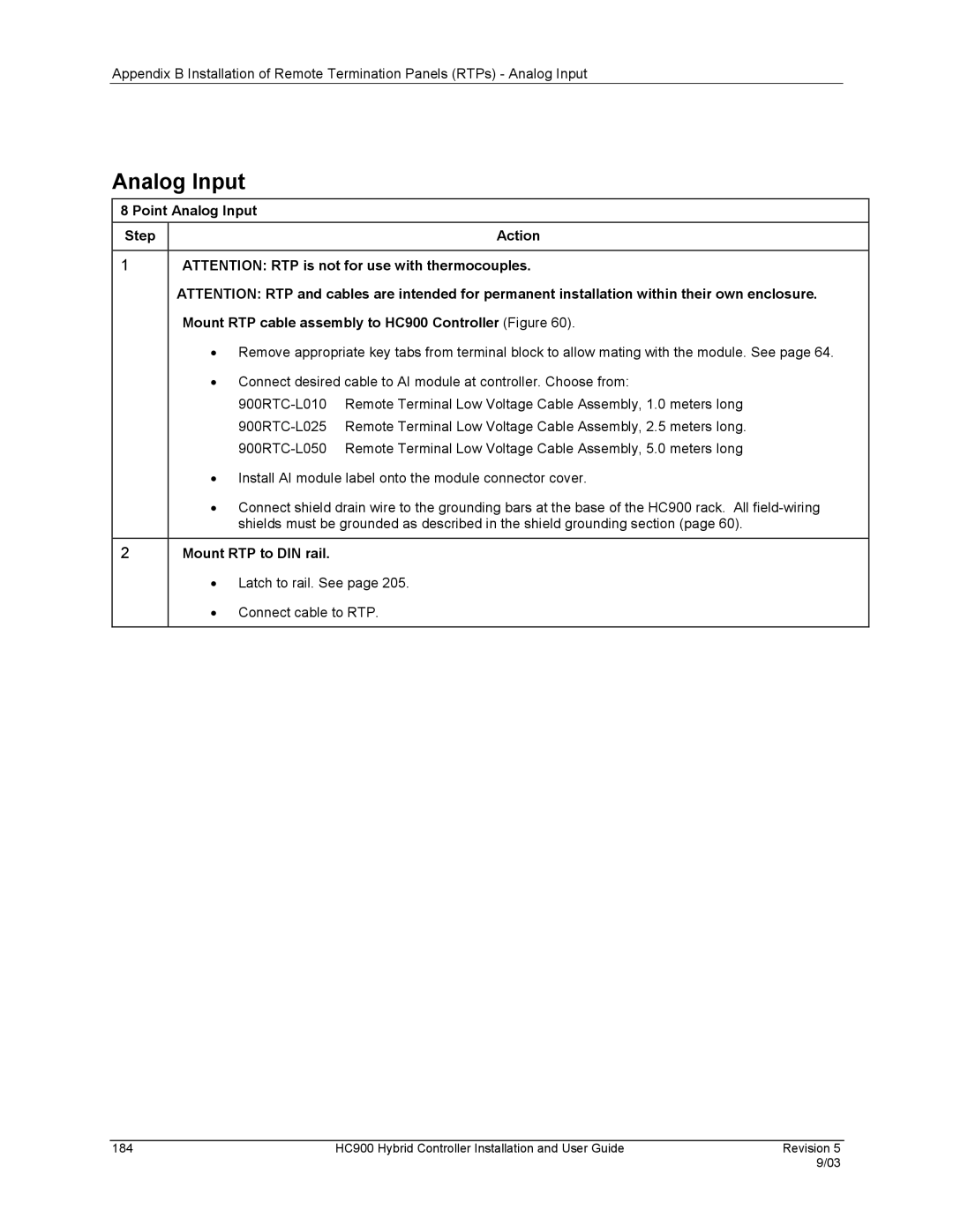 Honeywell HC900 manual Analog Input, Mount RTP to DIN rail 