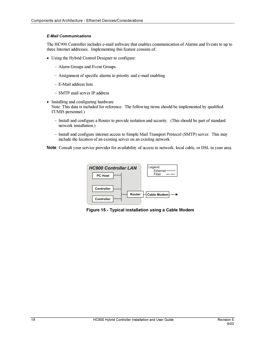 Honeywell HC900 manual Typical installation using a Cable Modem 