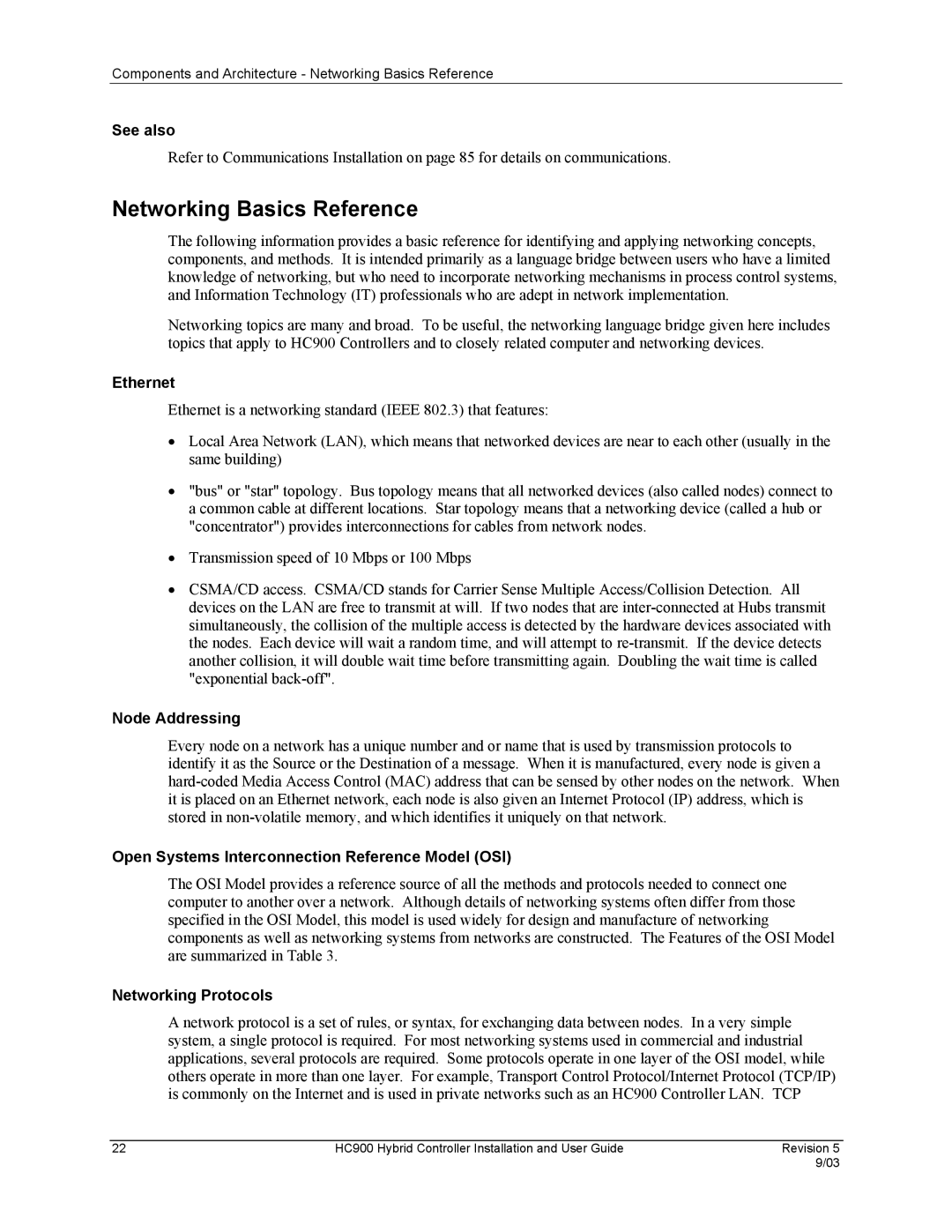 Honeywell HC900 manual Networking Basics Reference 