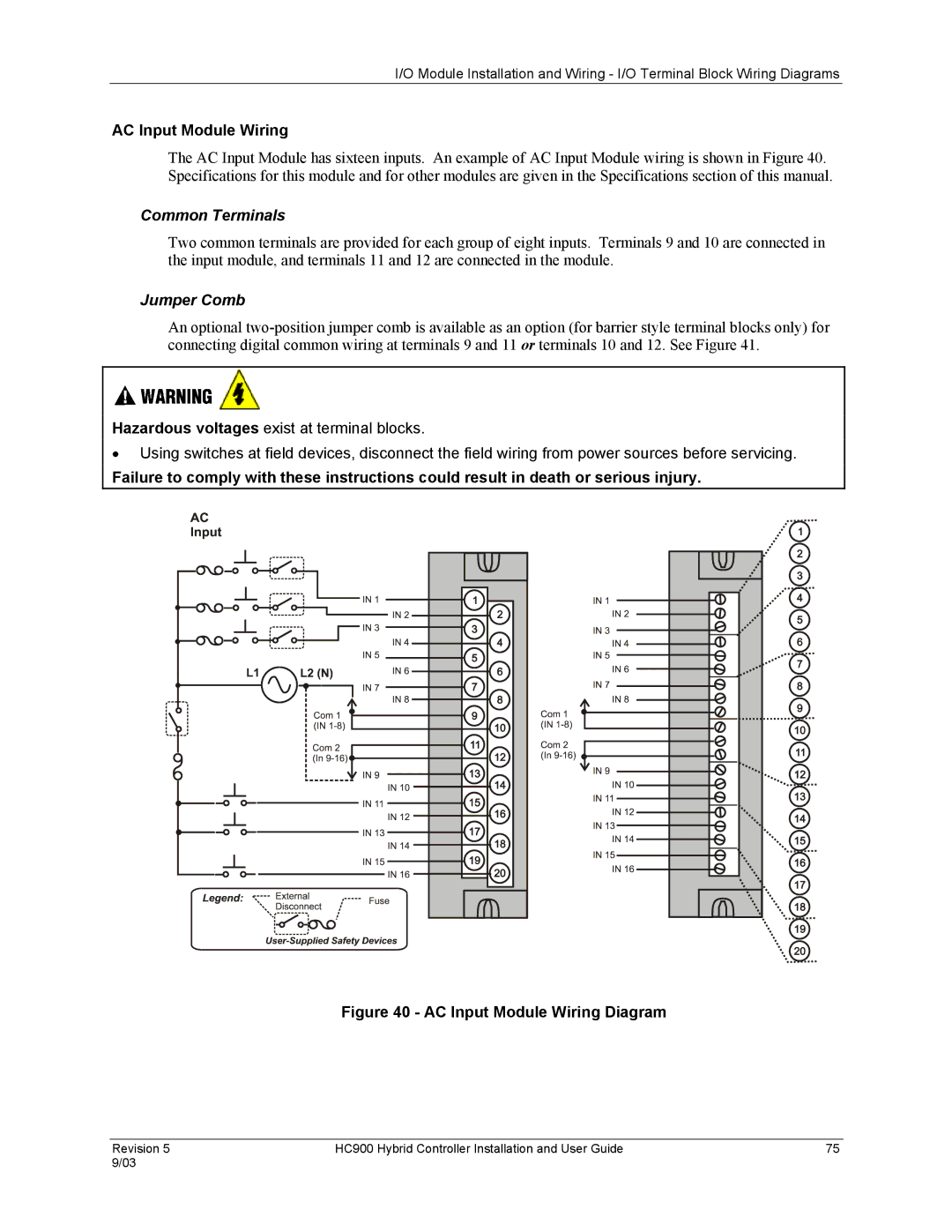 Honeywell HC900 manual AC Input Module Wiring Diagram 