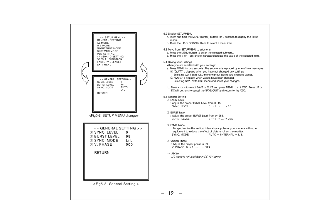 Honeywell HCC-745NTW/PTW operation manual SYNC. Level, Burst Level, SYNC. Mode, Phase 0 → 1 → … → 