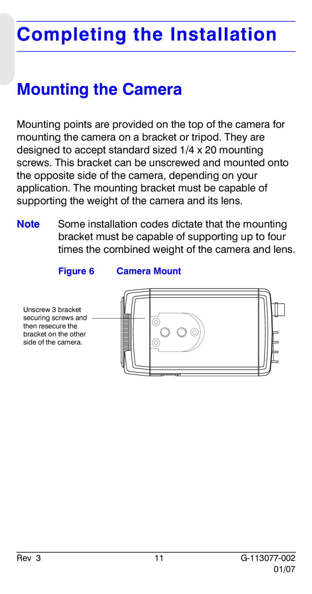 Honeywell HCC334L manual Completing the Installation, Mounting the Camera 