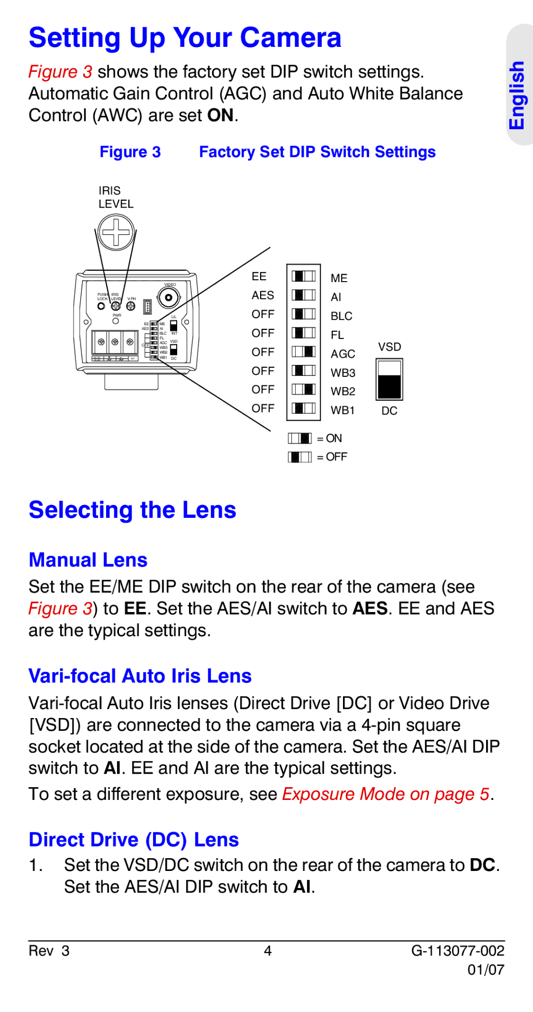 Honeywell HCC334L Setting Up Your Camera, Selecting the Lens, Manual Lens, Vari-focal Auto Iris Lens, Direct Drive DC Lens 