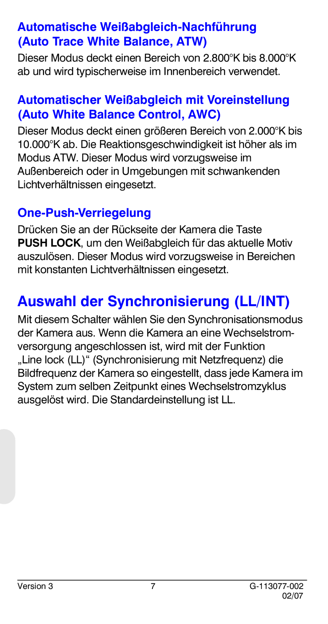 Honeywell HCC334L manual Auswahl der Synchronisierung LL/INT, One-Push-Verriegelung 