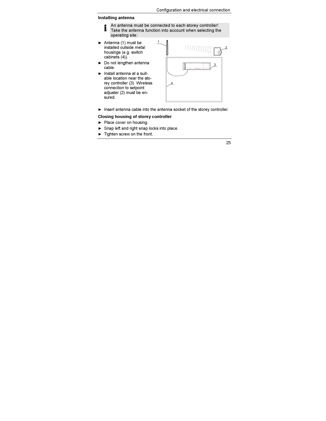 Honeywell HCE 60 manual Installing antenna, Closing housing of storey controller 