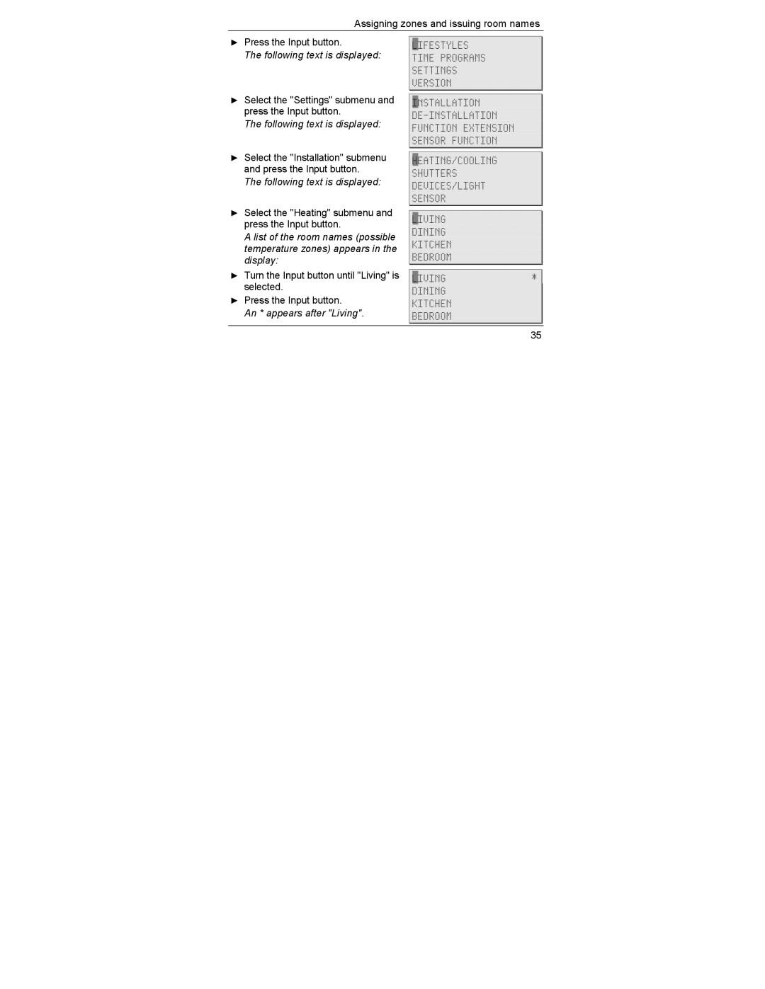 Honeywell HCE 60 manual An * appears after Living 