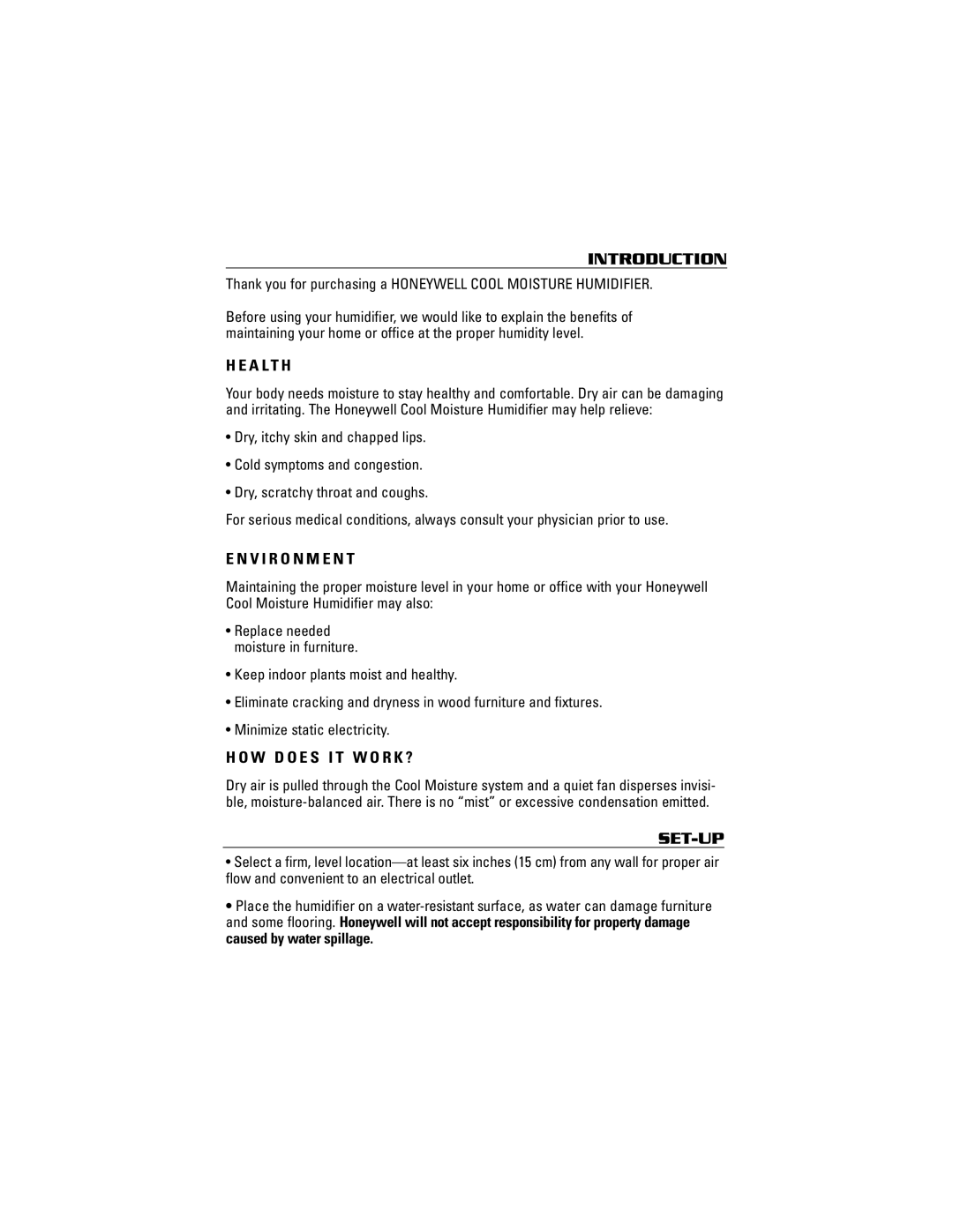 Honeywell HCM-2000 owner manual Introduction, Set-Up, A L T H, V I R O N M E N T 