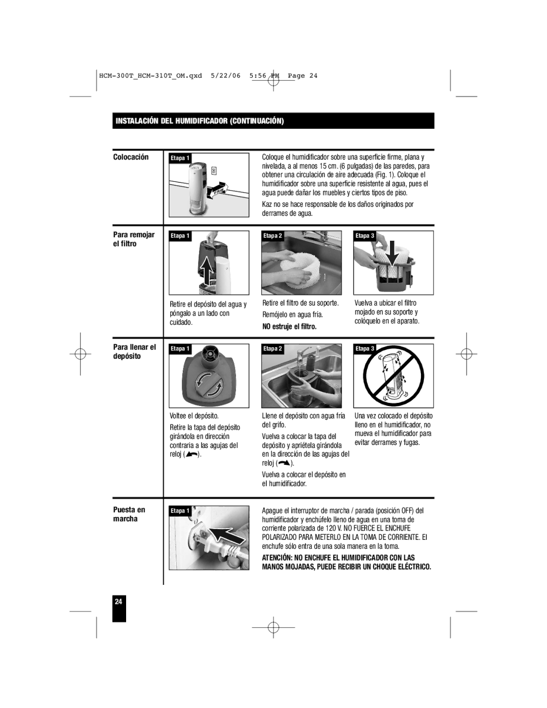 Honeywell HCM-315T, HCM-310T, HCM-300T important safety instructions Instalación DEL Humidificador Continuación 