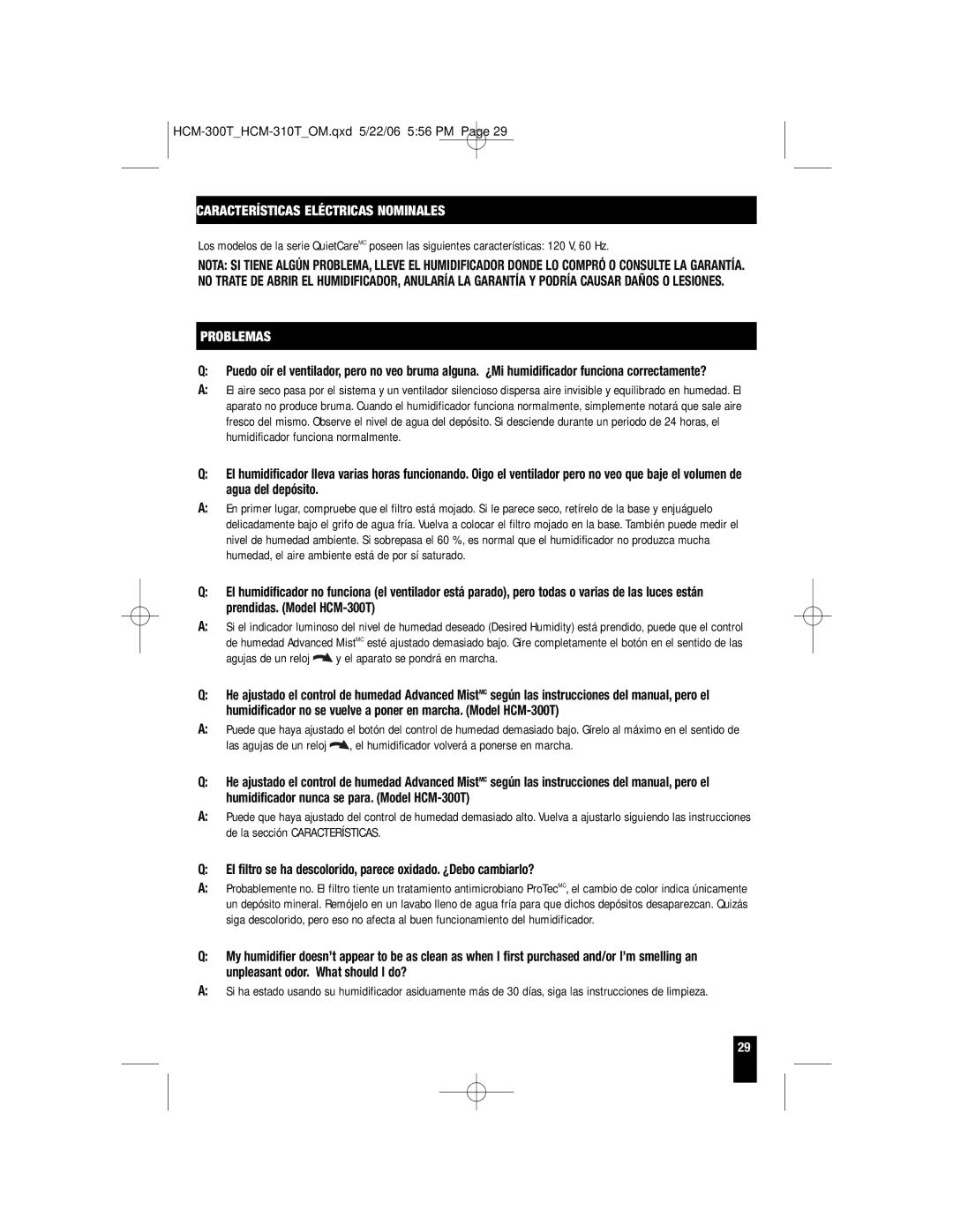 Honeywell HCM-300T Características Eléctricas Nominales, Problemas, Agujas de un reloj y el aparato se pondrá en marcha 