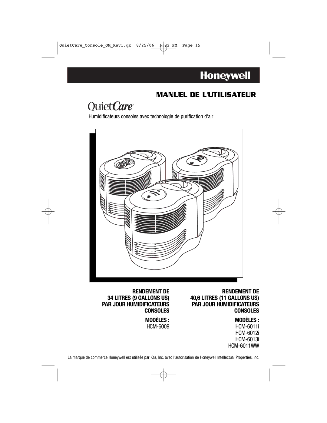 Honeywell HCM-6009 owner manual Manuel DE Lutilisateur 