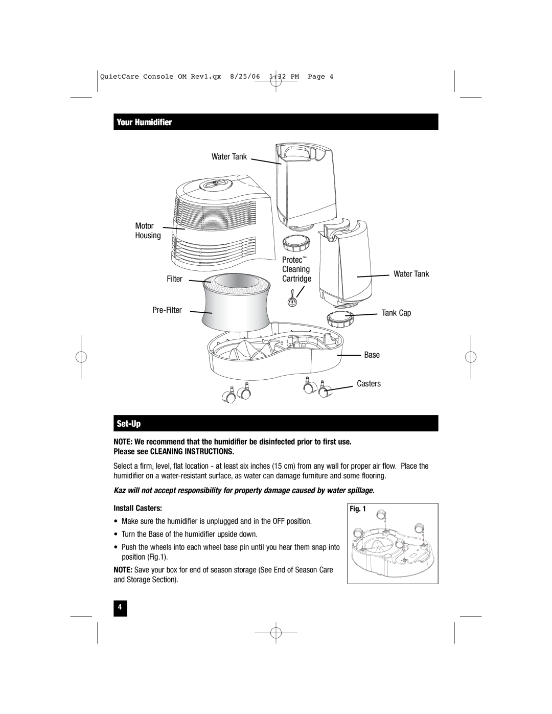 Honeywell HCM-6009 owner manual Your Humidifier, Set-Up, Install Casters 