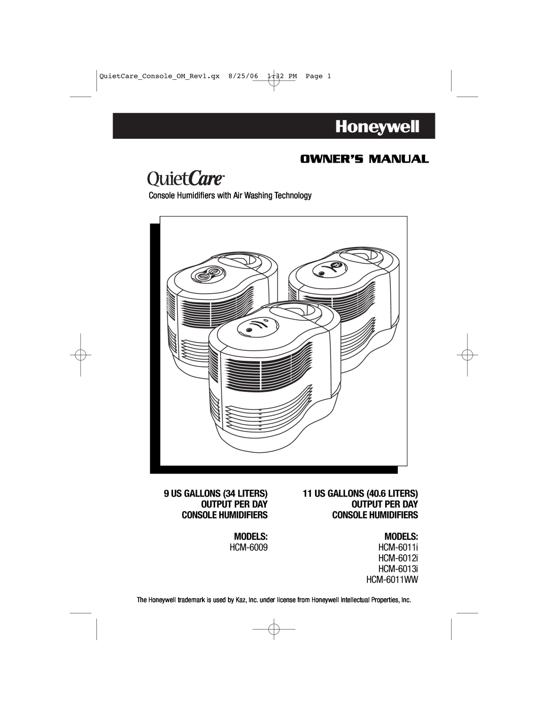 Honeywell HCM-6009 owner manual Output Per Day, Models, HCM-6011i, HCM-6012i, HCM-6013i, HCM-6011WW, Console Humidifiers 