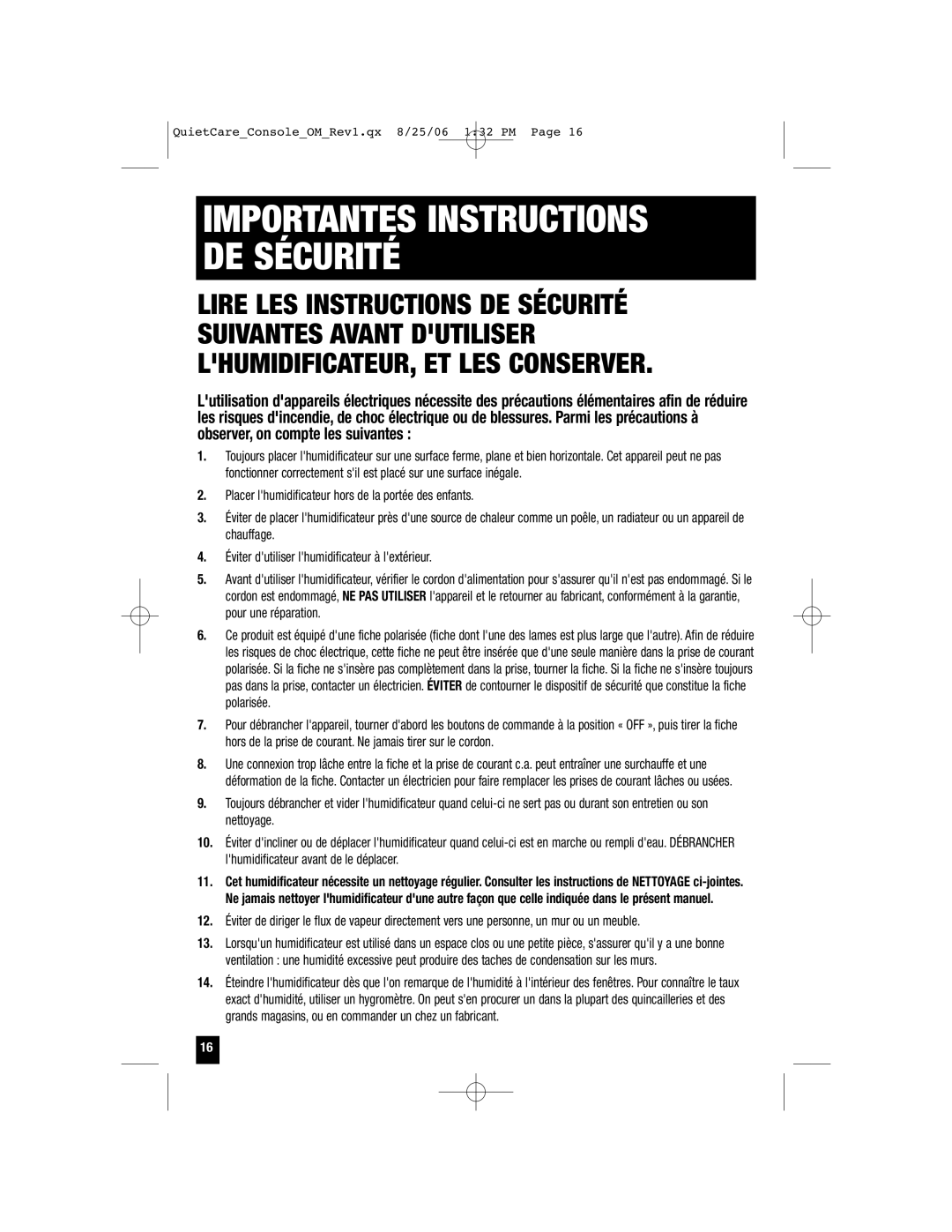 Honeywell HCM-6009 owner manual Importantes Instructions De Sécurité 