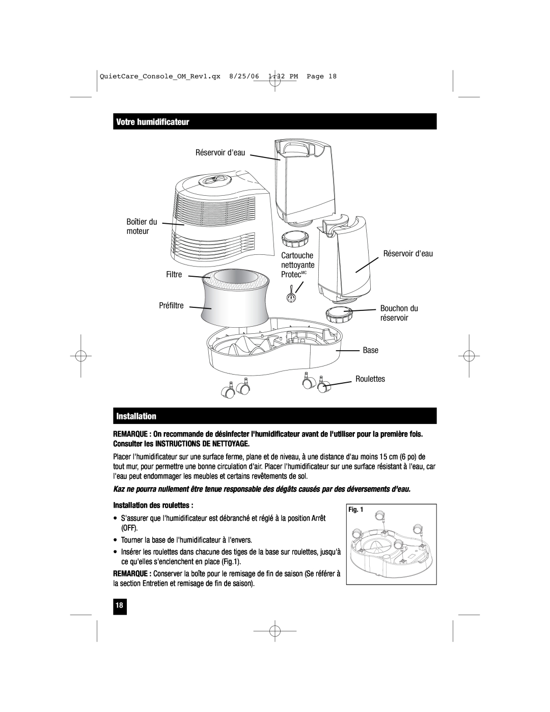 Honeywell HCM-6009 owner manual Réservoir deau, Cartouche, nettoyante, Filtre, ProtecMC, Préfiltre, réservoir 