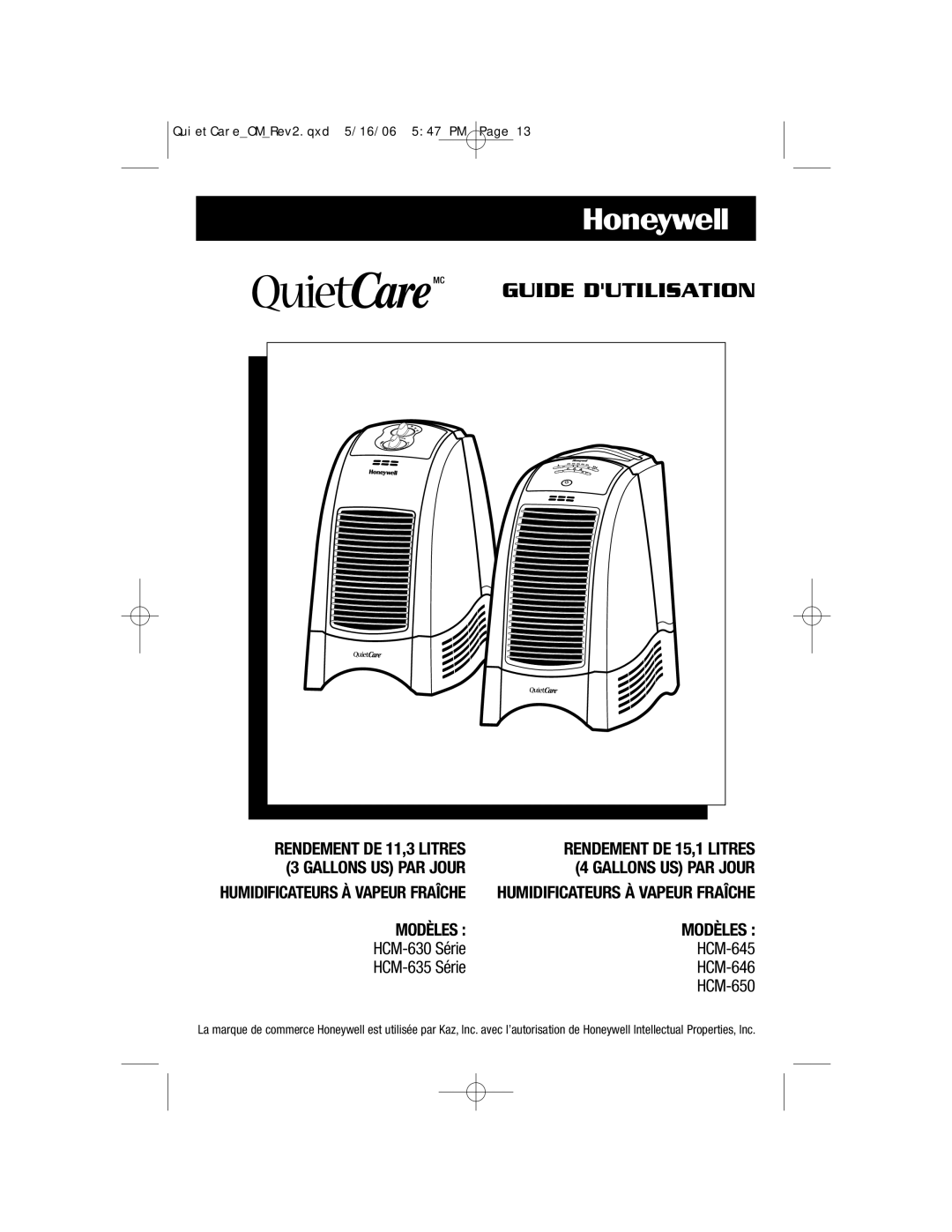 Honeywell HCM-646, HCM-650, HCM-645, HCM-640BW, HCM-635, HCM-630 Guide Dutilisation, Humidificateurs À Vapeur Fraîche 