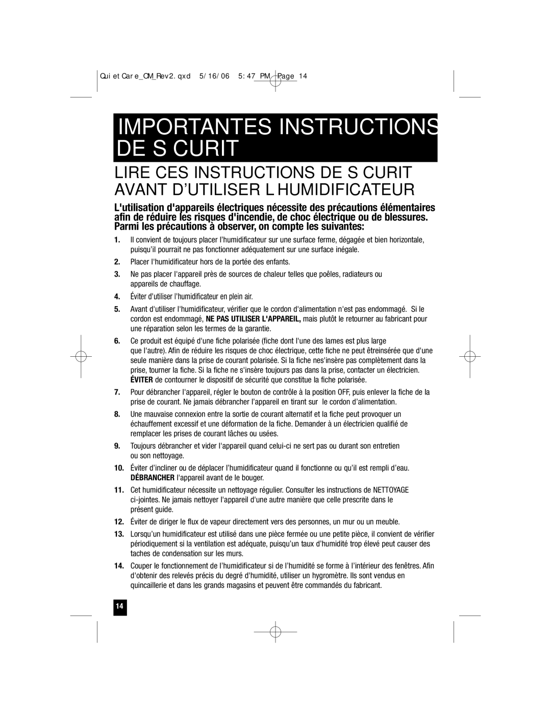 Honeywell HCM-645, HCM-650, HCM-646, HCM-640BW, HCM-635, HCM-630 owner manual Importantes Instructions DE Sécurité 