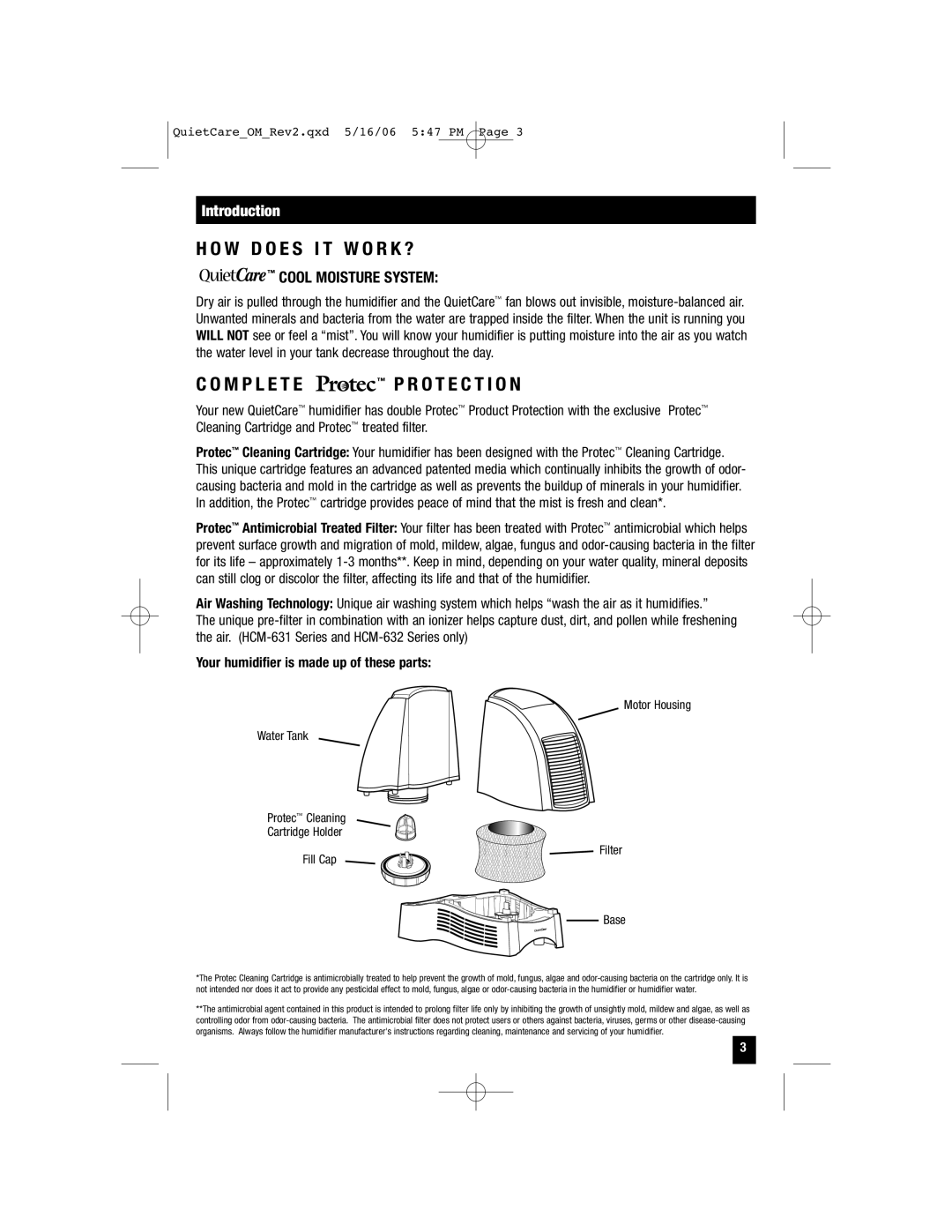 Honeywell HCM-640BW, HCM-650, HCM-646, HCM-645 Introduction, Cool Moisture System, Your humidifier is made up of these parts 