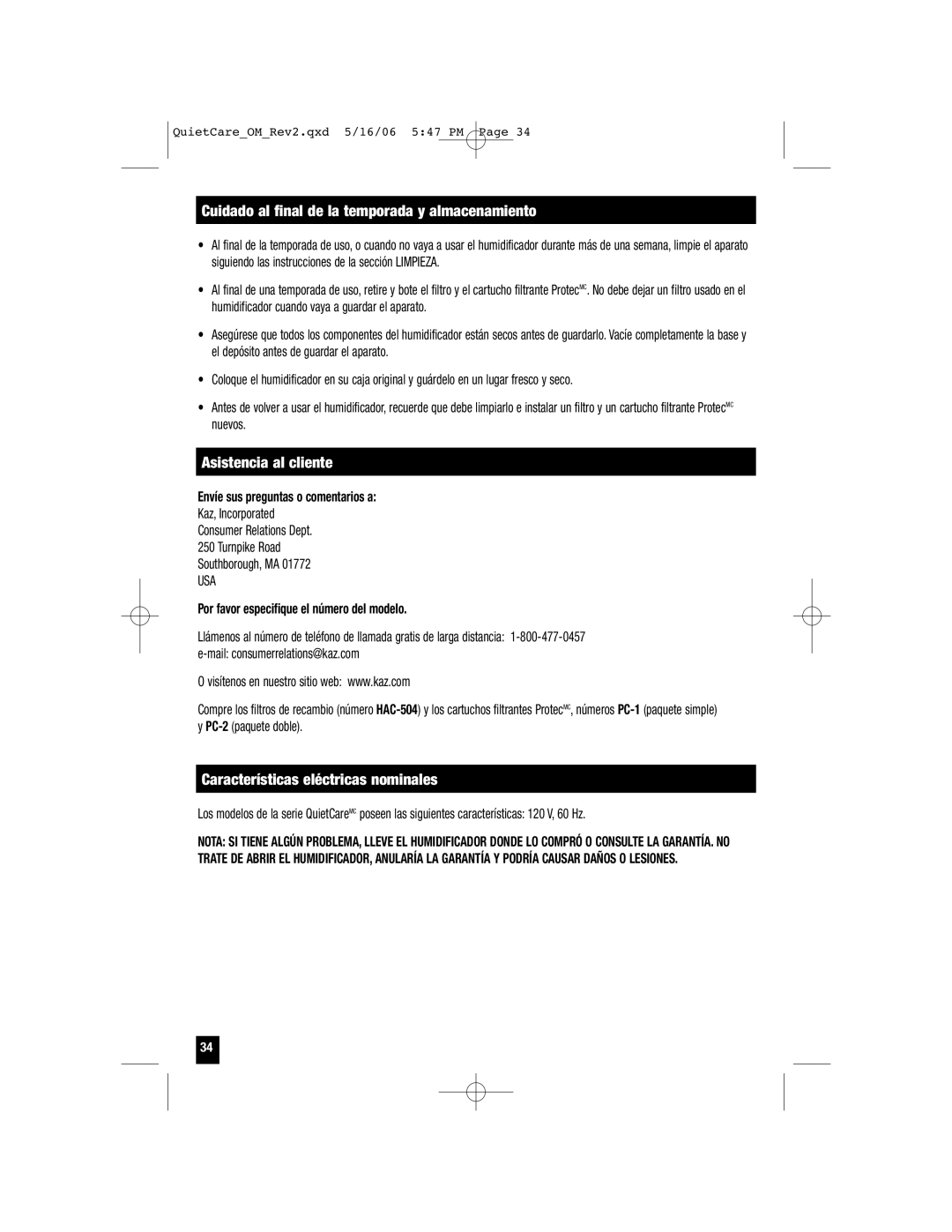 Honeywell HCM-635, HCM-650, HCM-646, HCM-645 Cuidado al final de la temporada y almacenamiento, Asistencia al cliente 