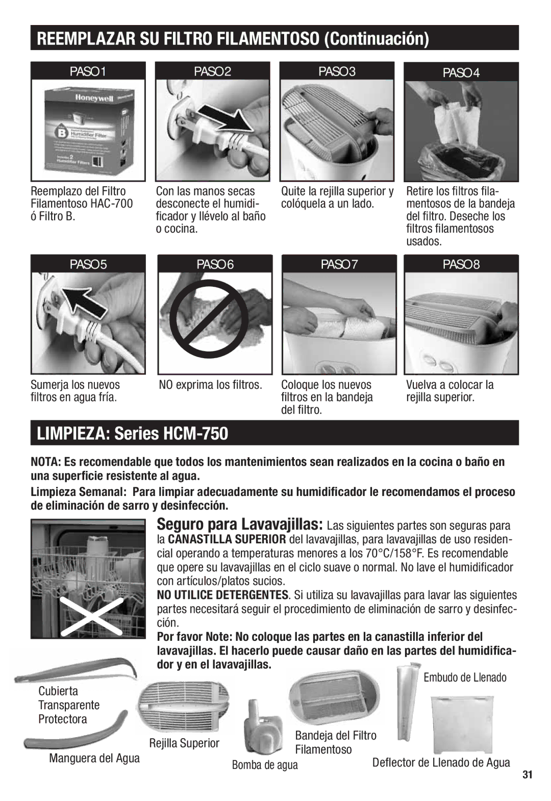 Honeywell Reemplazar SU Filtro Filamentoso Continuación, Limpieza Series HCM-750, Filtro B, Embudo de Llenado 