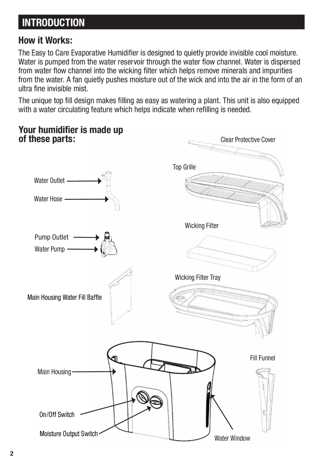 Honeywell HCM-750 Introduction, How it Works, Water Outlet Water Hose Pump Outlet Water Pump, Main Housing 