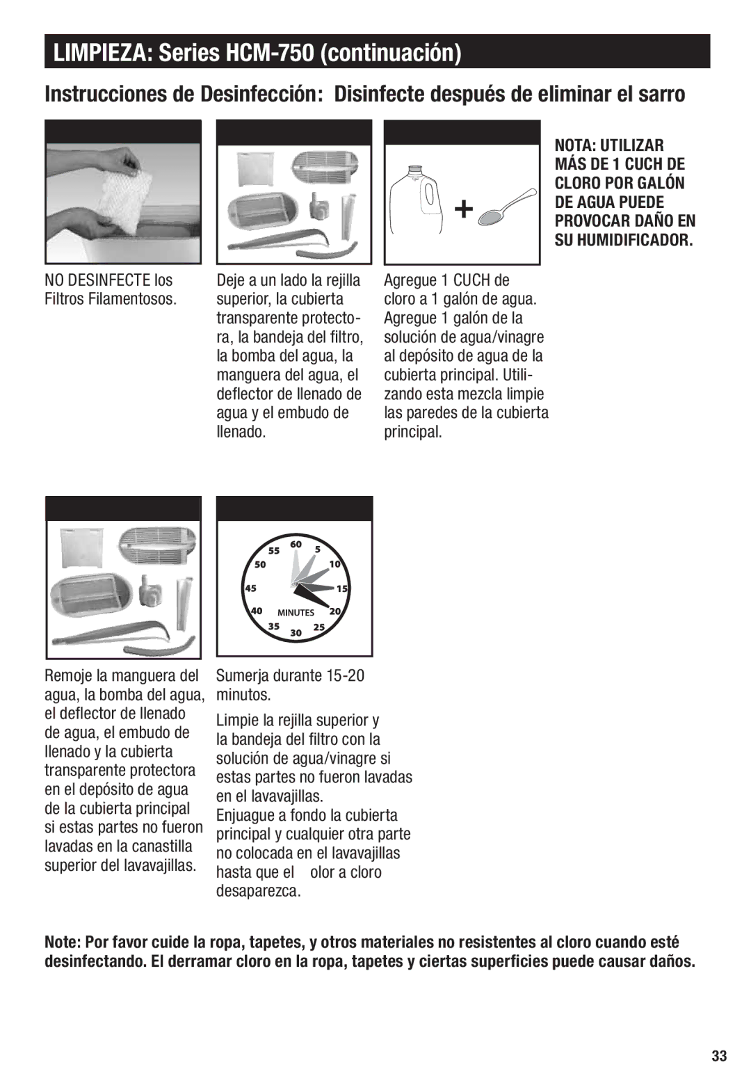 Honeywell HCM-750 important safety instructions Nota Utilizar, DE Agua Puede 