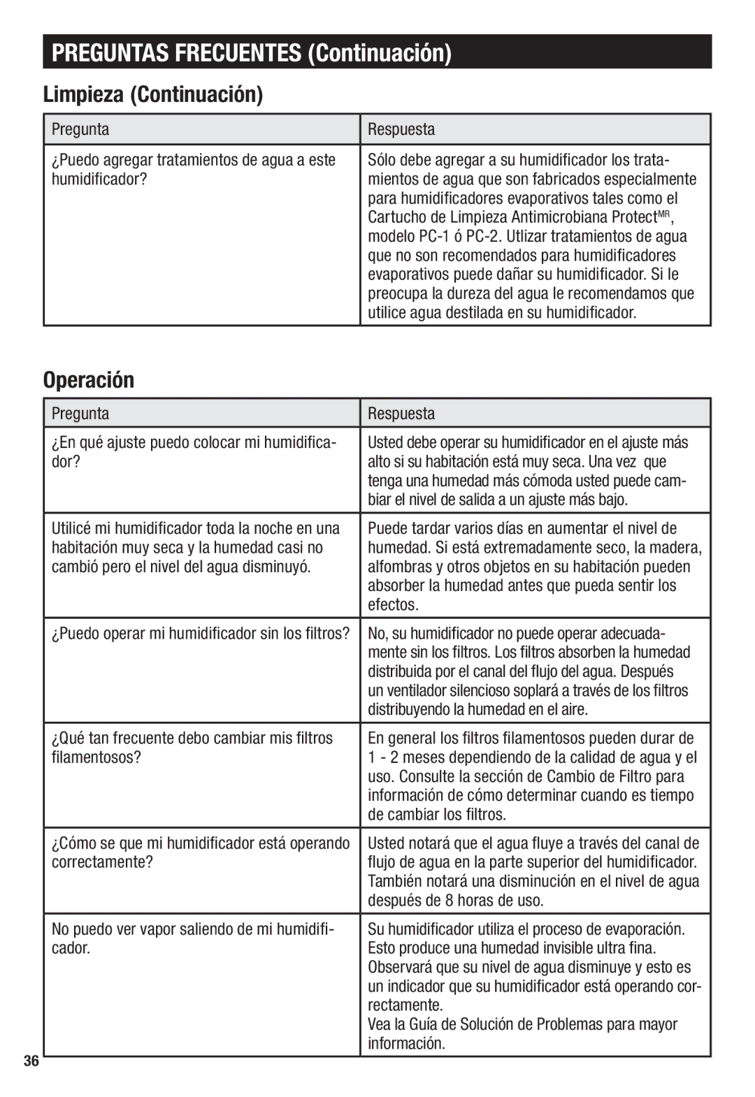 Honeywell HCM-750 important safety instructions Preguntas Frecuentes Continuación, Limpieza Continuación, Operación 