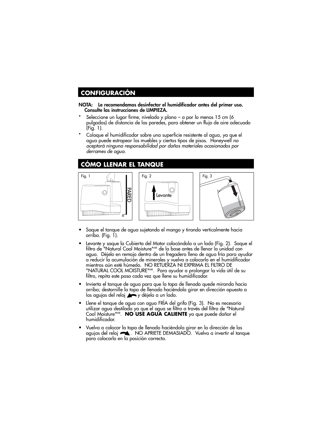 Honeywell HCM-890 owner manual Configuración, Cómo Llenar EL Tanque 