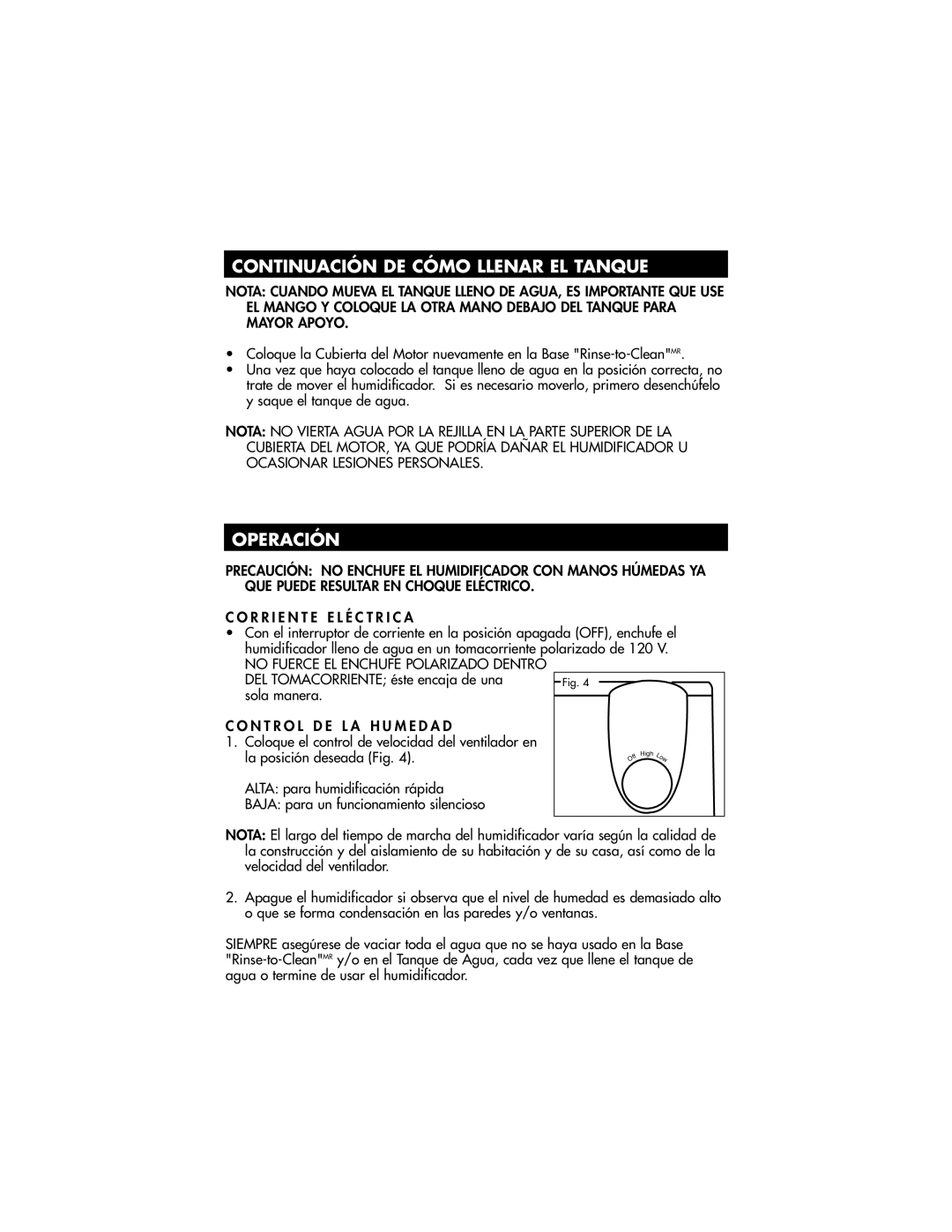 Honeywell HCM-890 owner manual Continuación DE Cómo Llenar EL Tanque, Operación 