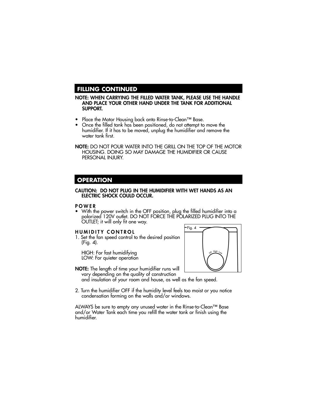 Honeywell HCM-890 owner manual Filling Continued, Operation 