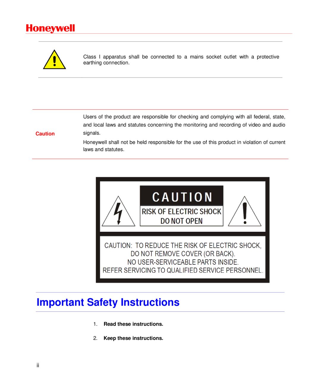 Honeywell HD-DVR-1008, HD-DVR-1004, HD-DVR-1016 user manual Important Safety Instructions 