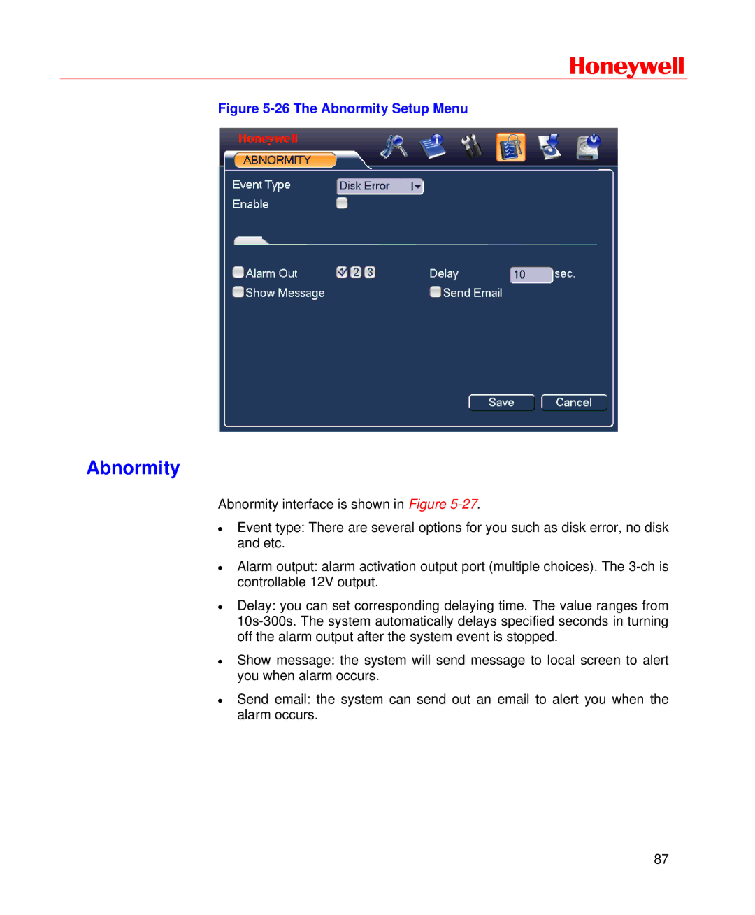 Honeywell HD-DVR-1016, HD-DVR-1004, HD-DVR-1008 user manual The Abnormity Setup Menu 