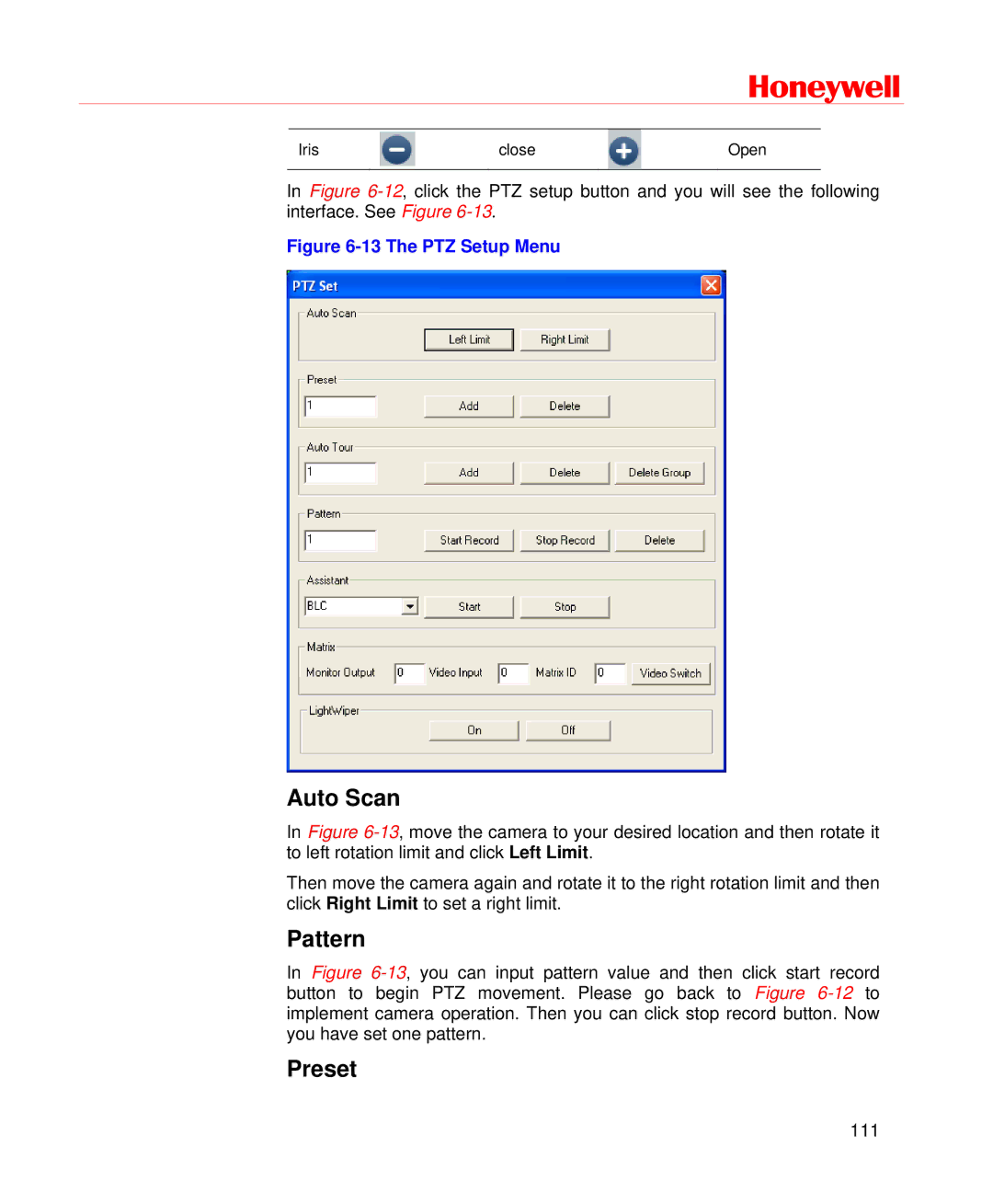 Honeywell HD-DVR-1016, HD-DVR-1004, HD-DVR-1008 user manual Auto Scan, Pattern, Preset 