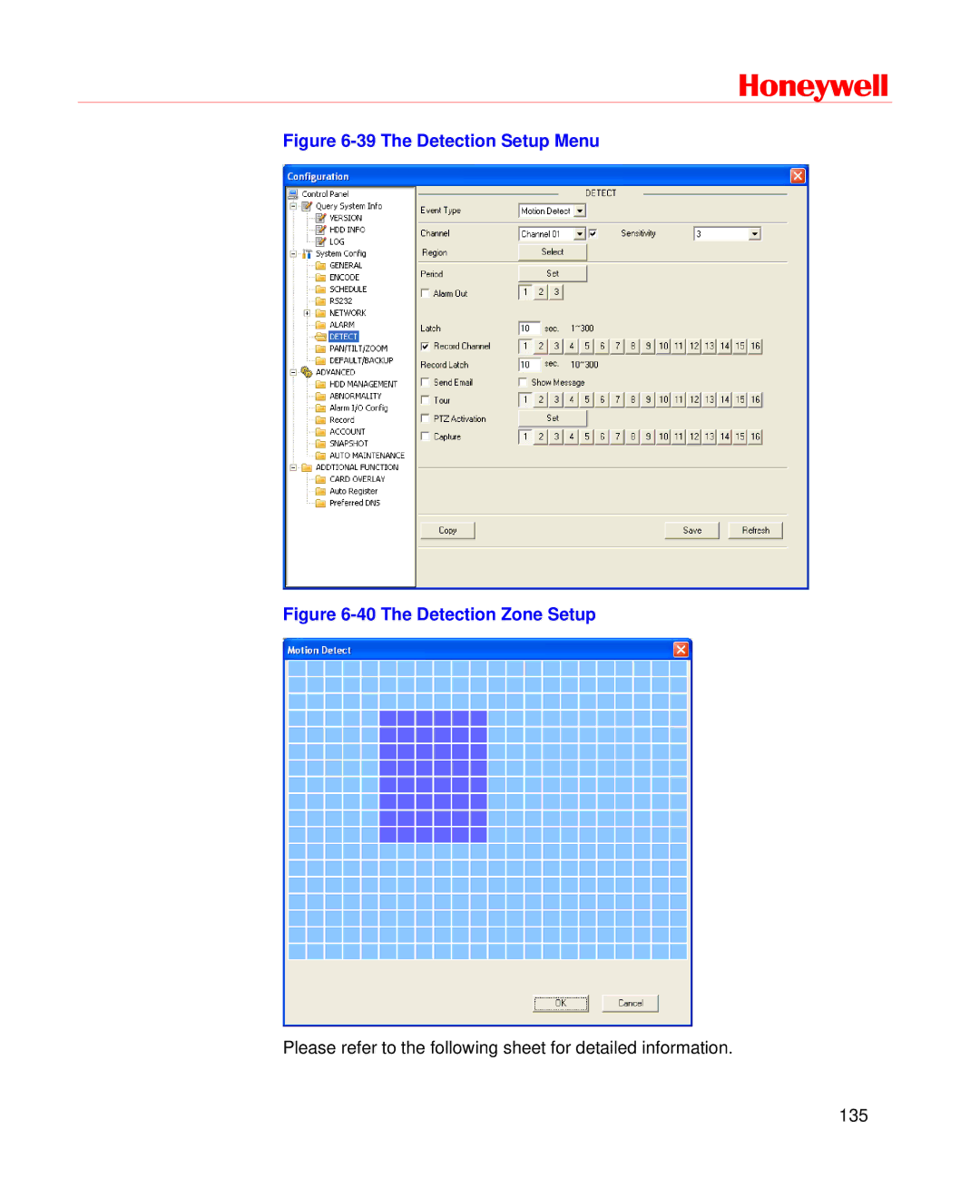 Honeywell HD-DVR-1016, HD-DVR-1004, HD-DVR-1008 user manual The Detection Setup Menu 