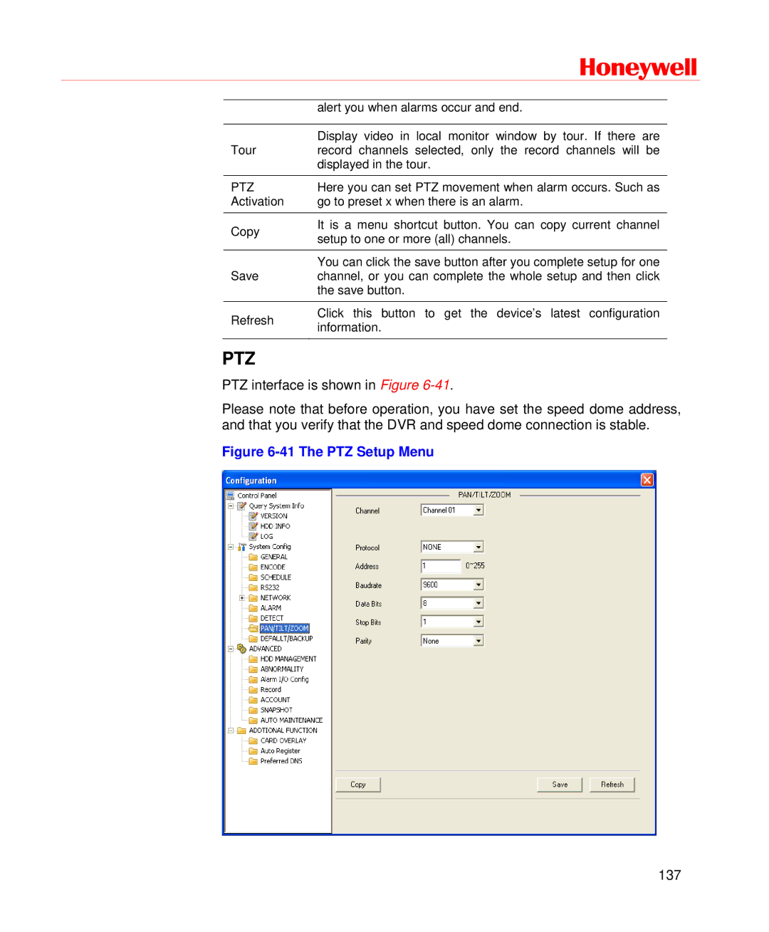 Honeywell HD-DVR-1008, HD-DVR-1004, HD-DVR-1016 user manual Ptz 