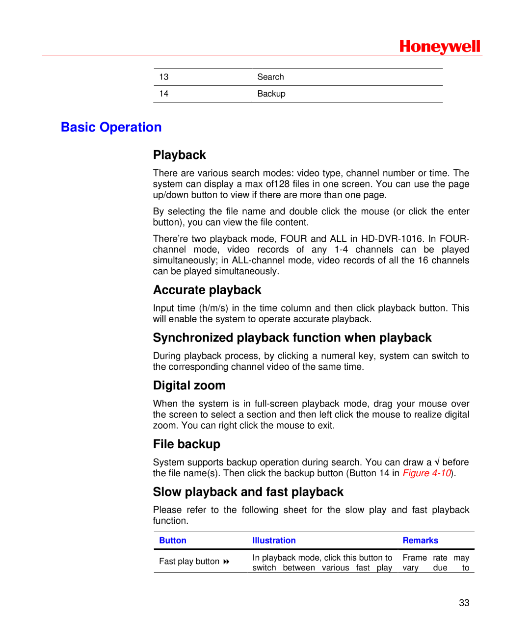 Honeywell HD-DVR-1016, HD-DVR-1004, HD-DVR-1008 user manual Basic Operation 