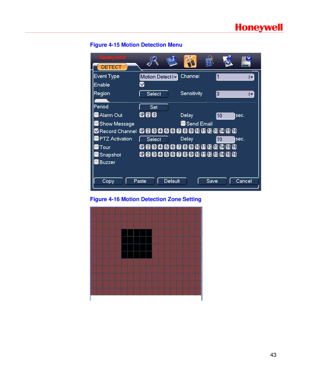 Honeywell HD-DVR-1004, HD-DVR-1008, HD-DVR-1016 user manual Motion Detection Menu 