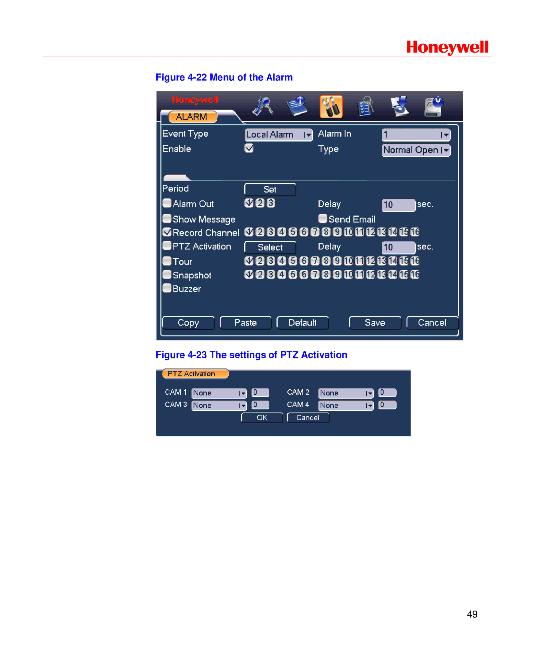 Honeywell HD-DVR-1004, HD-DVR-1008, HD-DVR-1016 user manual Menu of the Alarm 