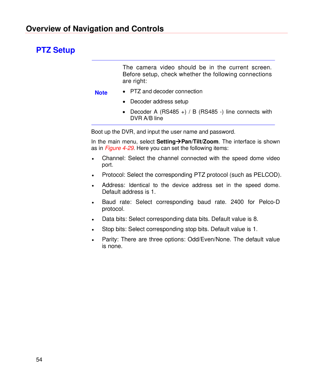 Honeywell HD-DVR-1016, HD-DVR-1004, HD-DVR-1008 user manual PTZ Setup 