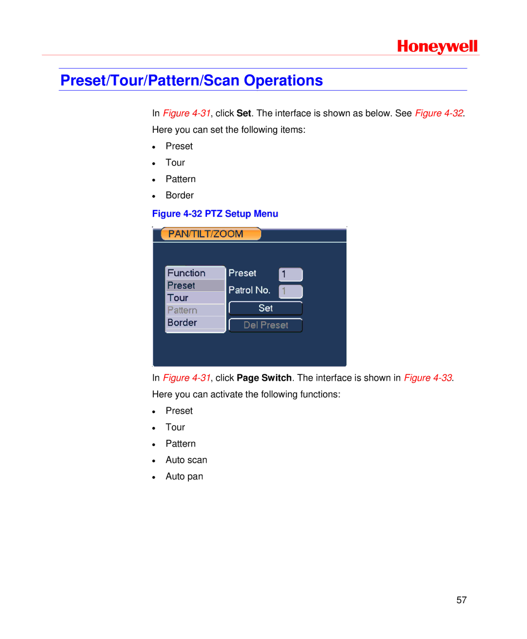 Honeywell HD-DVR-1016, HD-DVR-1004, HD-DVR-1008 user manual Preset/Tour/Pattern/Scan Operations, PTZ Setup Menu 