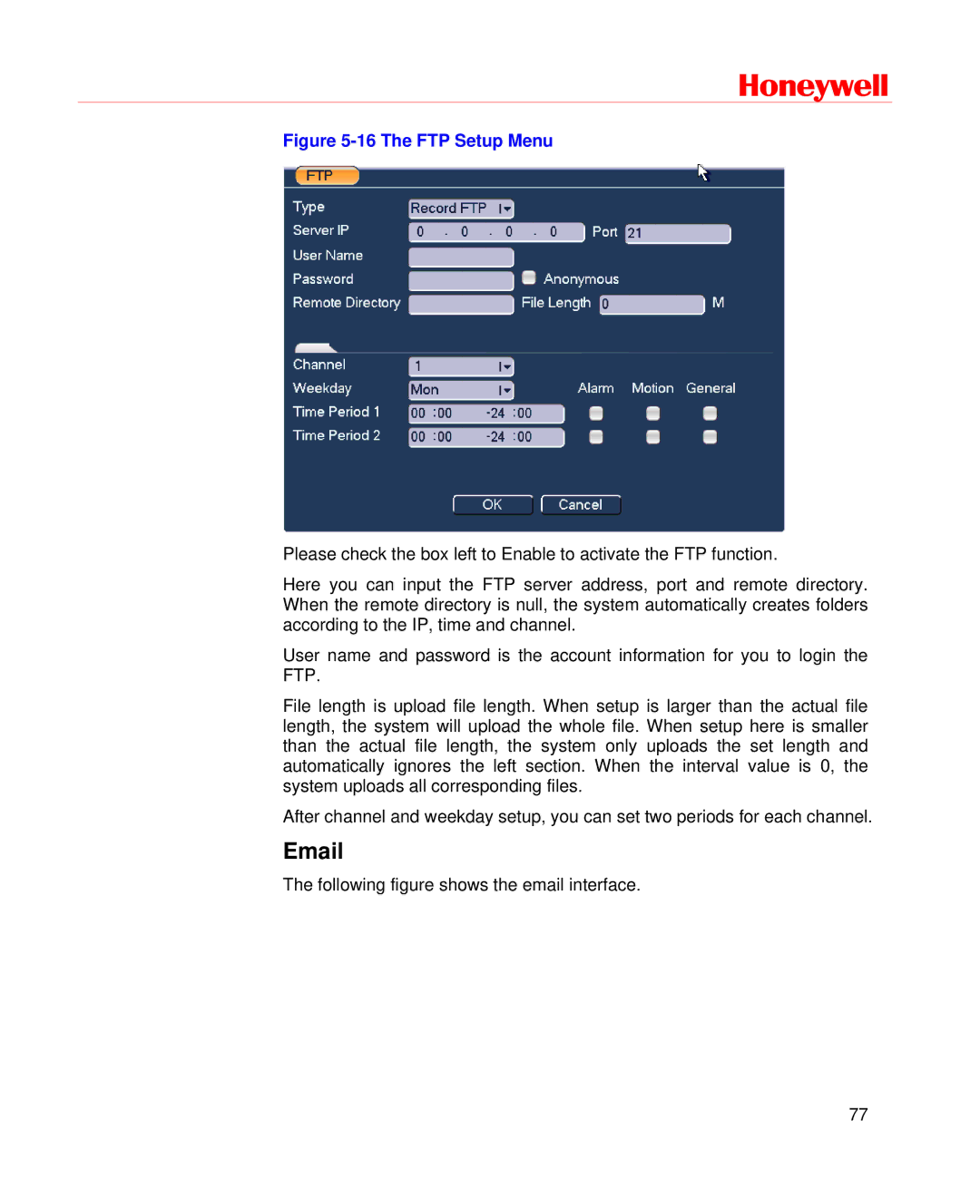 Honeywell HD-DVR-1008, HD-DVR-1004, HD-DVR-1016 user manual The FTP Setup Menu 