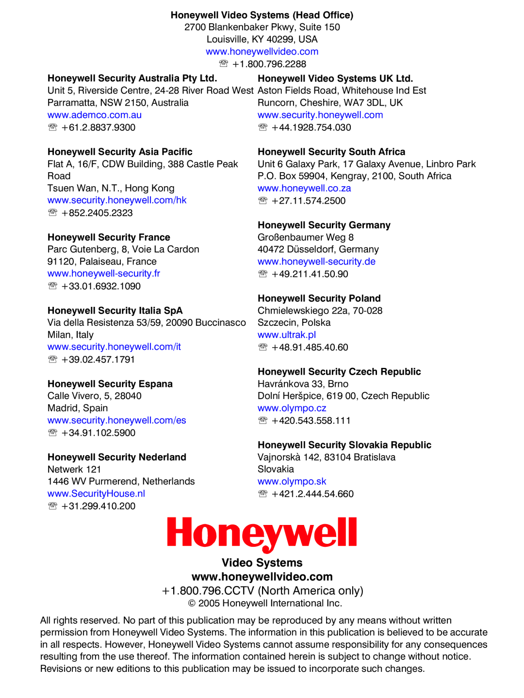 Honeywell HD28W4HR9X, HD28W4HR6X, HD28D4HR9X, HD28C4HR6X, HD28C4HR9X, HD28D4HR6X manual Video Systems 