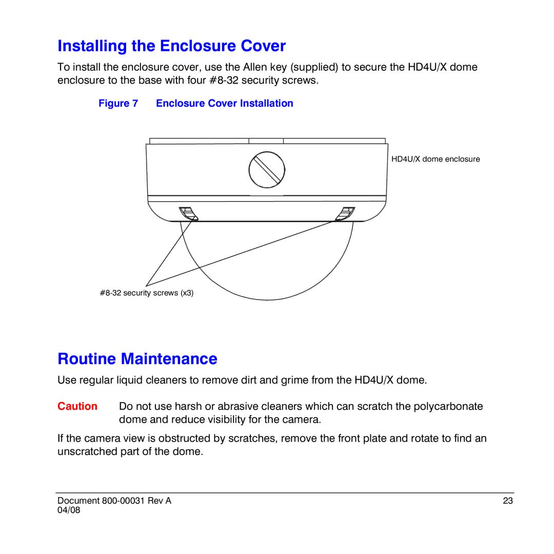 Honeywell HD4UX manual Installing the Enclosure Cover, Routine Maintenance 