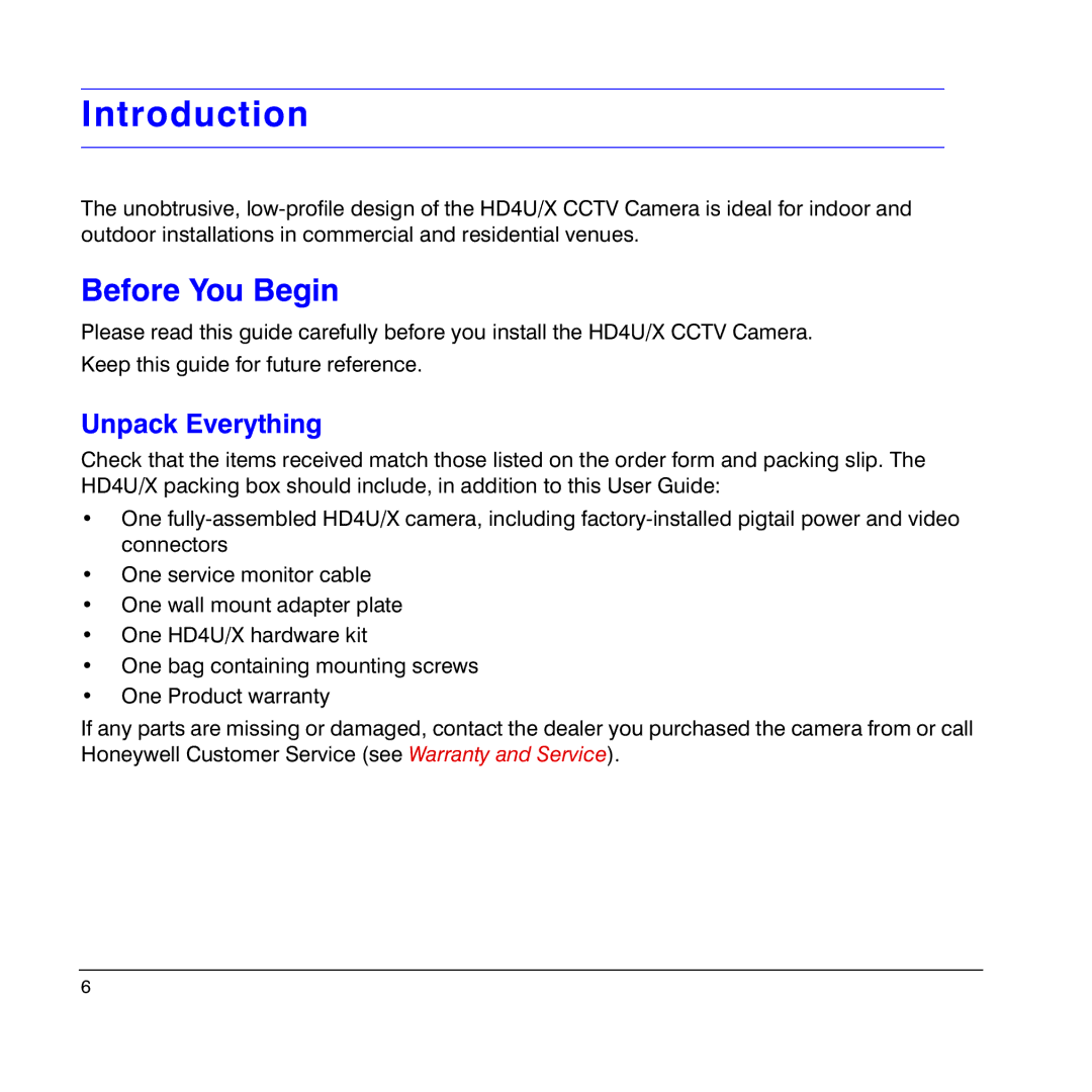 Honeywell HD4UX manual Introduction, Before You Begin, Unpack Everything 