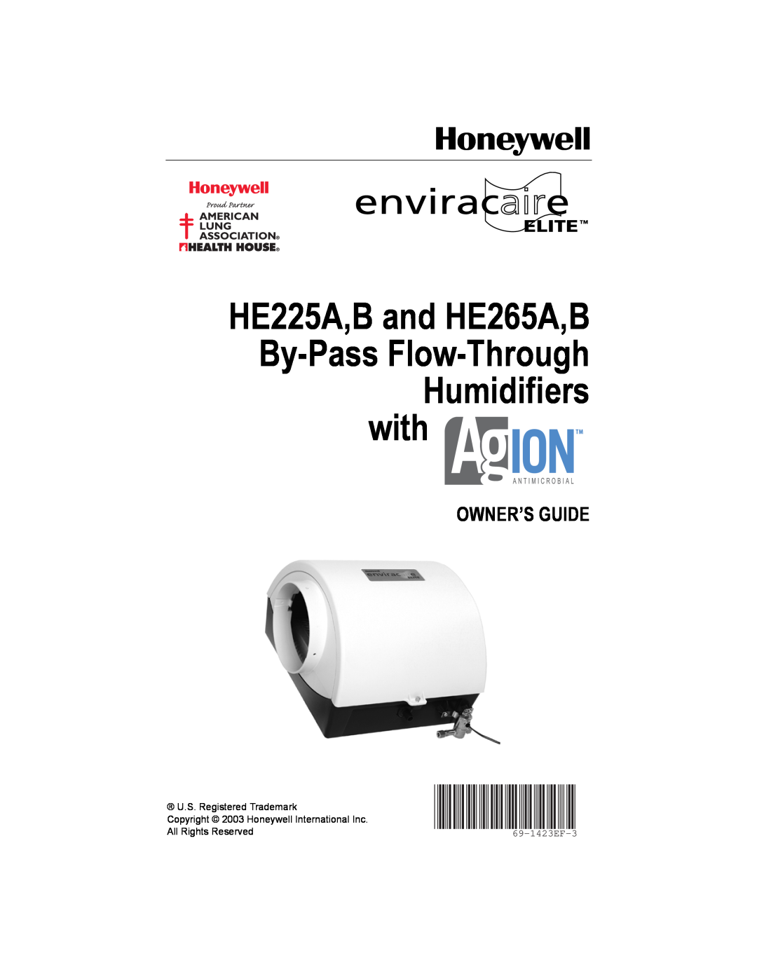 Honeywell HE265A manual Owner’S Guide, U.S. Registered Trademark, Copyright 2003 Honeywell International Inc, 69-1423EF-3 