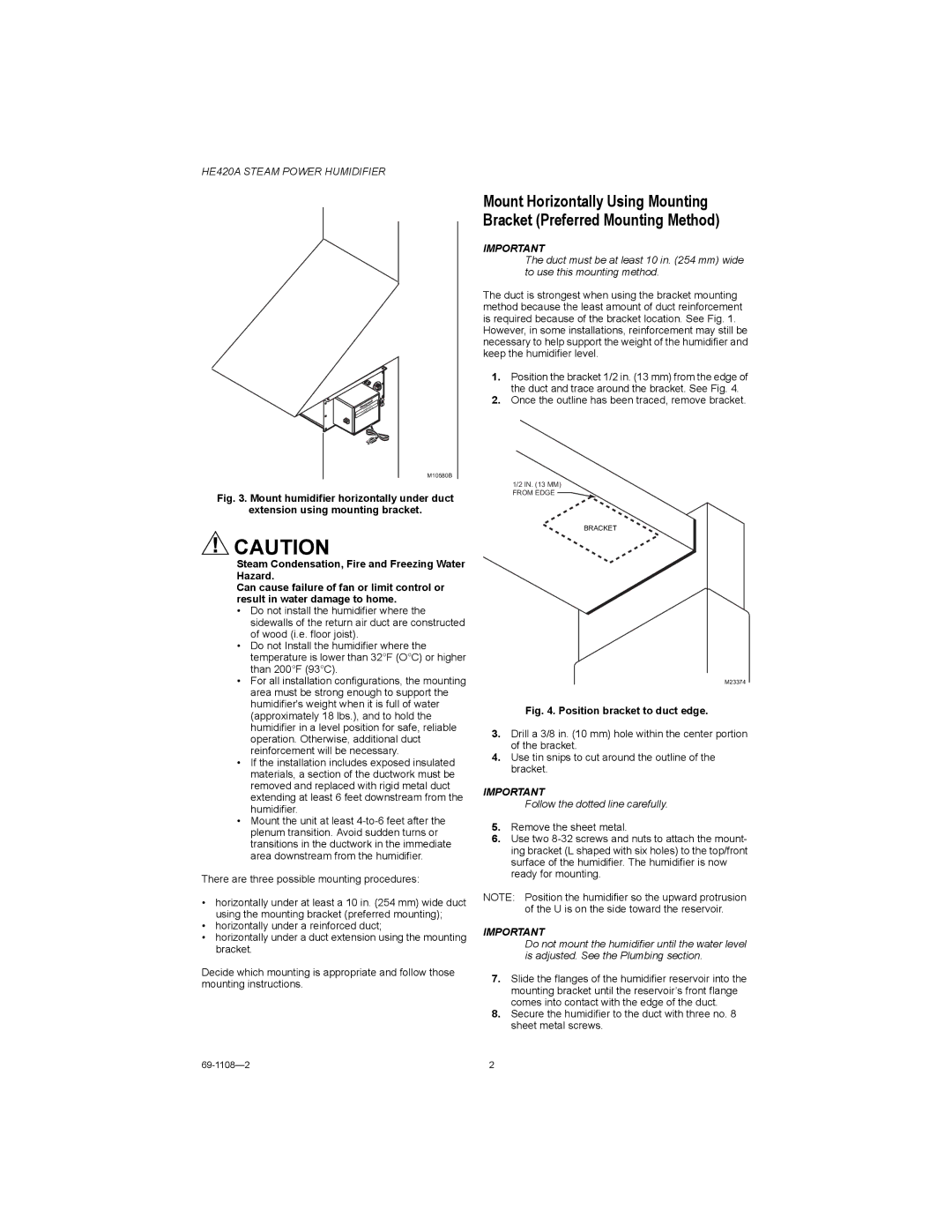 Honeywell HE420A installation instructions Position bracket to duct edge, Follow the dotted line carefully 