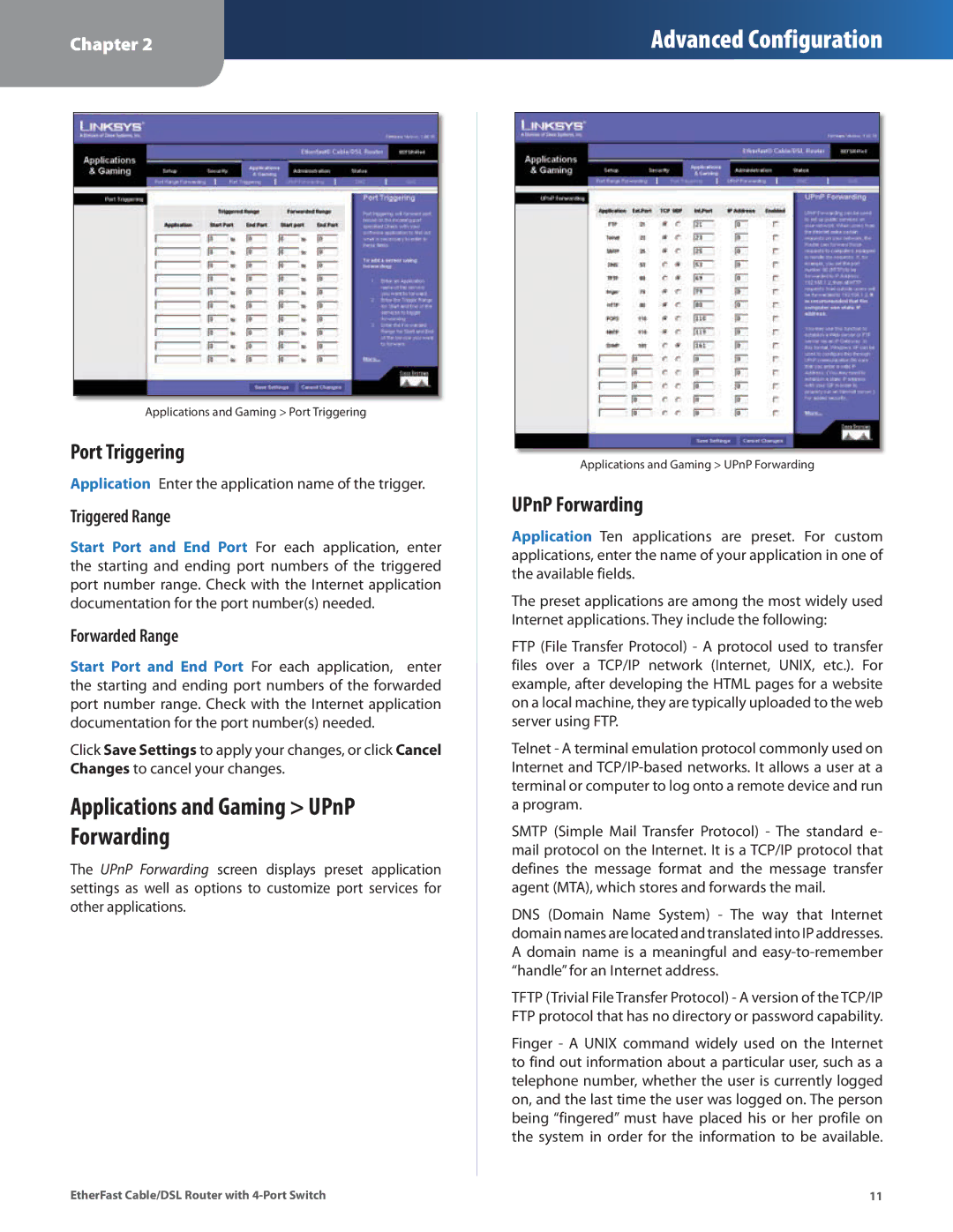 Honeywell HEMS II manual Port Triggering, UPnP Forwarding, Triggered Range, Forwarded Range 